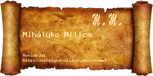 Mihályko Milica névjegykártya